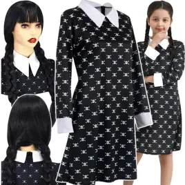 stroj-kostium-wednesday-addams-rozmiar-m-115-125-cm-peruka-z-warkocza