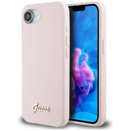 guess-silicone-script-metal-logo-magsafe-etui-do-iphone-16e-rozowy