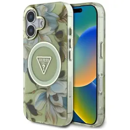 guess-glitter-flowers-triangle-buttons-magsafe-etui-do-iphone-16-zielony