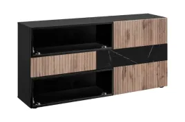 komoda-przeszklona-160-cm-cannes-dab-czarny-marmur-ryflowana
