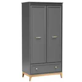 dwudrzwiowa-szafa-do-sypialni-92cm-szary-terra-fronty-frezowane-debowe-nogi