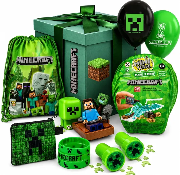 DUŻY ZESTAW PREZENTOWY MINECRAFT XXL 23 ELEMENTY KLOCKI PLECAK MASKOTKA