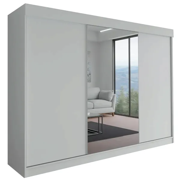 SZAFA MILAN BIAŁA - 3D 220 CM - 1 LUSTRO - garderoba przesuwna
