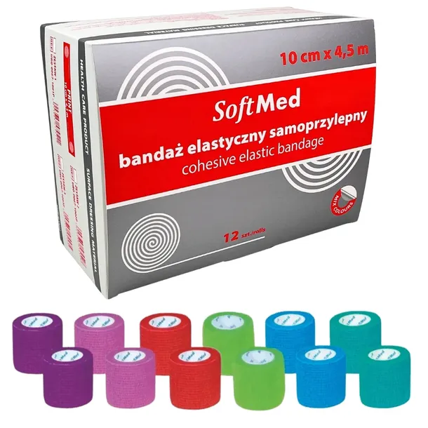 Bandaż kohezyjny samoprzylepny elastyczny różne kolory 10cm x 4,5m 12szt.