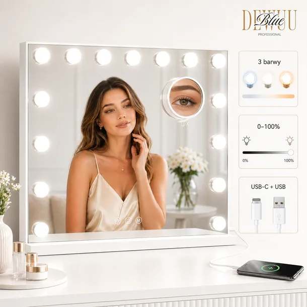 Lustro do makijażu kosmetyczne Hollywood Lustro 58x48 LED biały