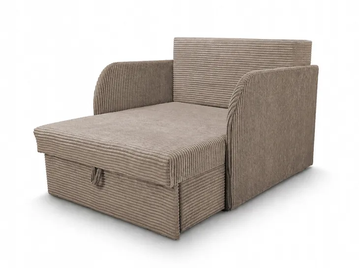 Fotel rozkładany dziecięcy KUBUŚ łóżko sofa sztruksowy, pojemnik na pościel