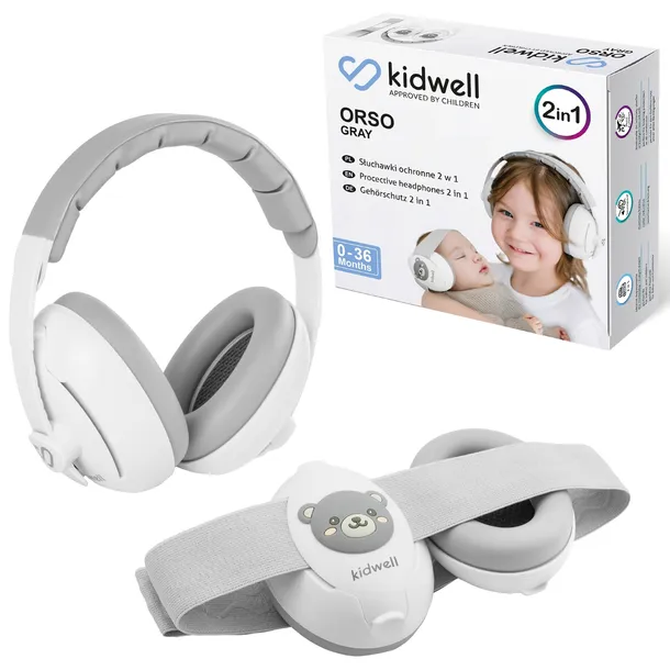 Słuchawki wygłuszające ochronne Kidwell ORSO 2w1 dla dzieci GRAY szare