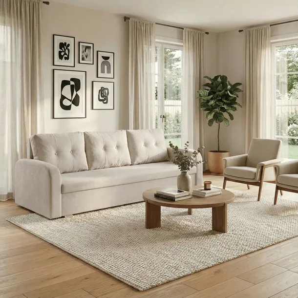 Sofa kanapa 3 os z funkcją spania BERLIN beżowy