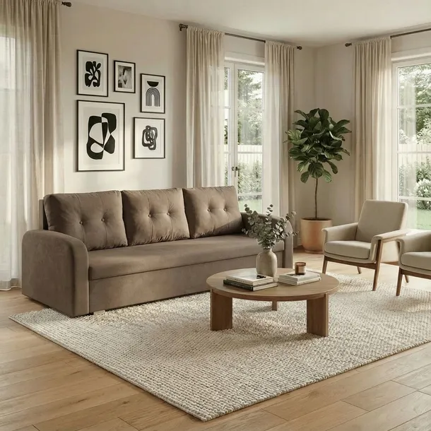 Sofa kanapa 3 os z funkcją spania BERLIN brązowy