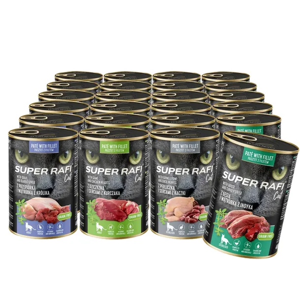 Mokra Karma dla Psa RAFI mix 3 smaków zestaw puszek 18x1240g