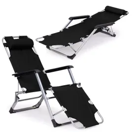 Zdjęcie produktu Leżak fotel ogrodowy plażowy składany 2w1 leżanka czarny MultiGarden,