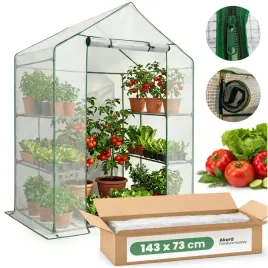 Zdjęcie produktu Mini szklarnia ogrodowa foliowa domek z półkami 1 drzwi Biała 143x73x195 cm