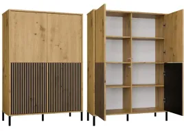 witryna-kamaro-4dk-slim-gladki-dab-artisan-4-drzwi-lamele-front-ryflowany