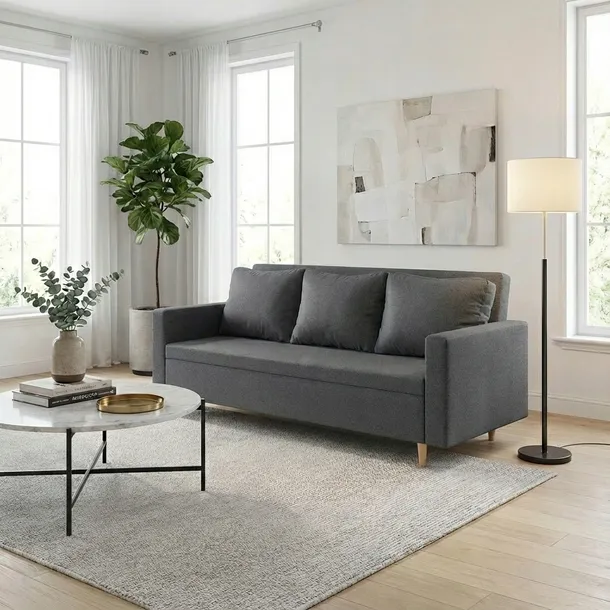 Kanapa sofa 3 os z funkcją spania sprężyny bonell-KEN jasny szary