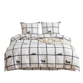posciel-dwuosobowa-220x200-z-2-70x80-krata-czarny-kot-komplet-poscieli