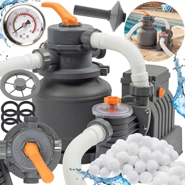 POMPA PIASKOWA DO BASENU FILTRUJĄCA BASENÓW 8705L/h +KULKI FILTRACYJNE 500G