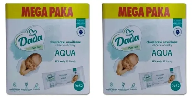 Dada Pure Care Aqua chusteczki nawilżane 2op x 9 x 52 szt. MEGA PAKA