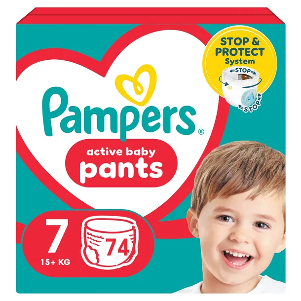Pampers Active Baby Pants Pieluchomajtki, rozmiar 7, 15kg+, 74 szt, BOX