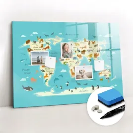 tablica-magnetyczna-do-domu-markery-bezramowa-gratisy-mapa-swiata-zwierzat
