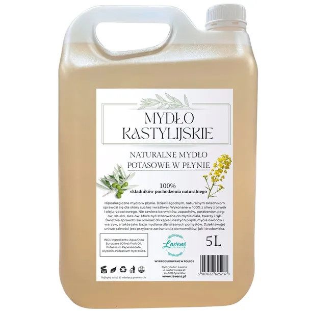 Mydło Kastylijskie Oliwkowe do mycia ciała w płynie, naturalne Potasowe 5l