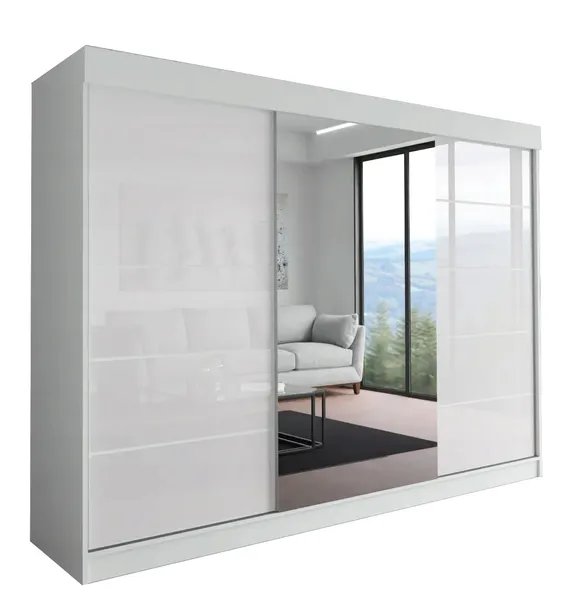 SZAFA MILAN - 3D 180 CM - BIAŁA ( 2x lacobel ) - garderoba z lustrem