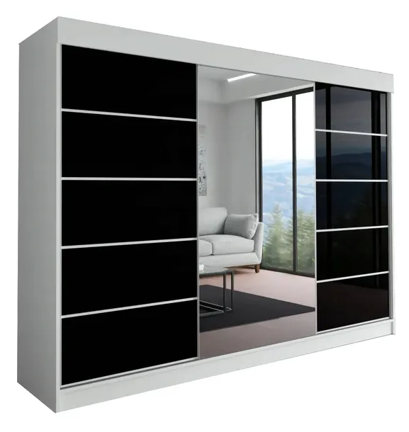 SZAFA MILAN - 3D 250 CM - BIAŁA (2x lacobel) - garderoba z lustrem