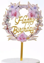 topper-akrylowy-happy-birthday-zloty-kwiaty-wz6