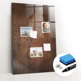 elegancka-magnetyczna-szklana-tablica-na-sciane-gratisy-ciemne-drewno-60x90