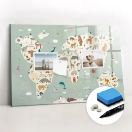 tablica-magnetyczna-szklana-gabka-gratisy-zwierzeca-mapa-swiata-60x40-cm