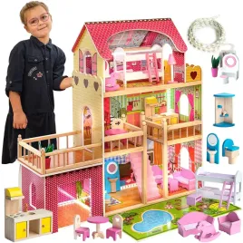 drewniany-domek-dla-lalek-z-garazem-kinderplay-swiatlo-led-ogrod-mebelki