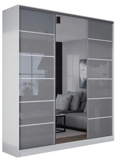 SZAFA CASPIAN 3D2L - 210x250 - BIAŁA - 2x lustro + lacobel