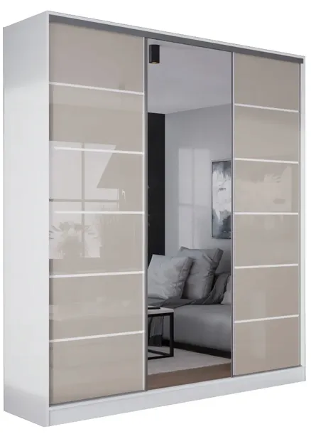 SZAFA CASPIAN - 3D2L 150x250 - BIAŁA - 2x lustro + lacobel