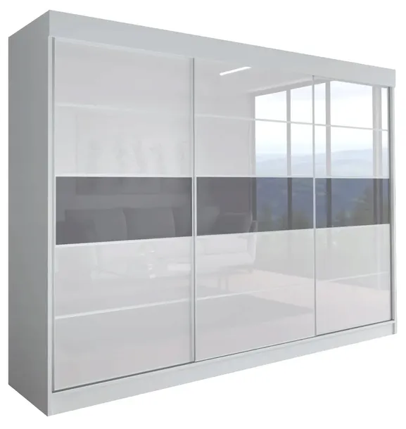 SZAFA MILAN - 3D 190 CM - BIAŁA GARDEROBA PRZESUWNA -lacobel biały / szary