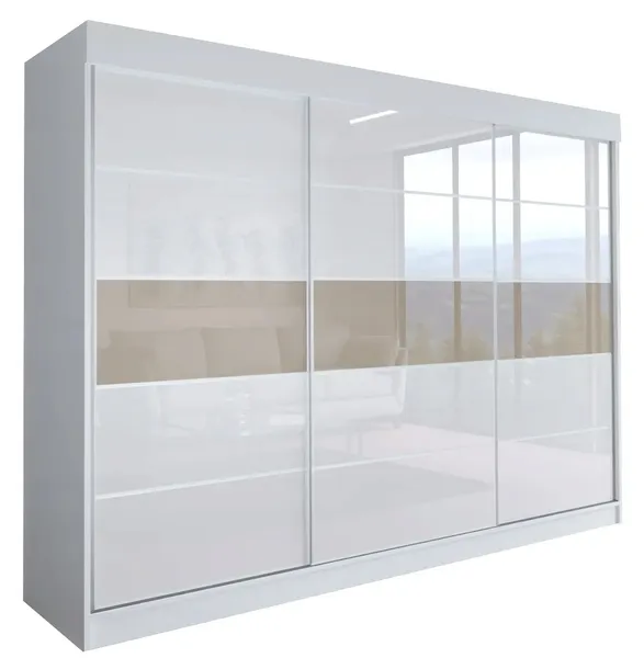 SZAFA MILAN - 3D 240 CM - BIAŁA GARDEROBA - lacobel biały / cappucino