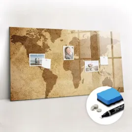 szklana-tablica-magnetyczna-marker-gratisy-mapa-swiata-vintage-120x60-cm