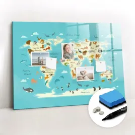 magnetyczna-tablica-szklana-gabka-gratisy-mapa-swiata-zwierzat-100x70-cm