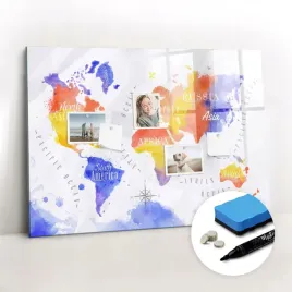 szklana-tablica-magnetyczna-marker-gratisy-akwarela-mapa-swiata-100x70-cm