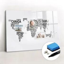 szklana-tablica-magnetyczna-nad-biurko-marker-kontynenty-z-liter-100x70-cm