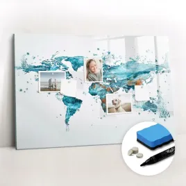 szklana-tablica-magnetyczna-nad-biurko-marker-wodna-mapa-swiata-90x60-cm