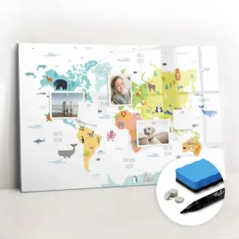 magnetyczna-tablica-szklana-gabka-gratisy-mapa-swiata-zwierzat-90x60-cm