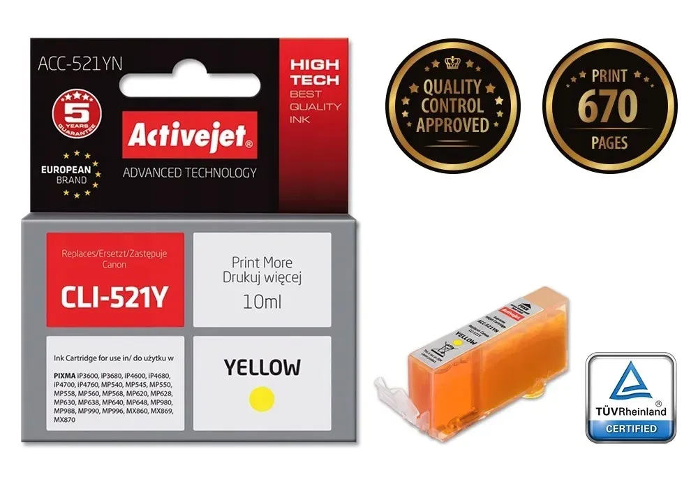 tusz-activejet-acc-521yn-canon-cli-521y-supreme-stan-nowy