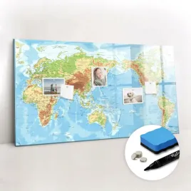 szklana-tablica-magnetyczna-gratisy-marker-magnesy-fizyczna-mapa-swiata