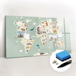 tablica-magnetyczna-szklana-gratisy-marker-zwierzeca-mapa-swiata-120x60-cm