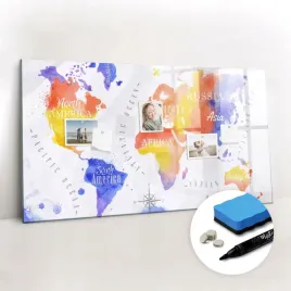 szklana-tablica-magnetyczna-marker-gratisy-akwarela-mapa-swiata-120x60-cm
