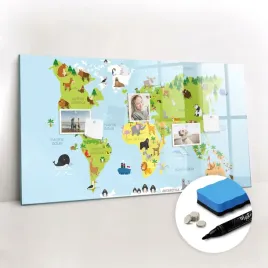 tablica-magnetyczna-szklana-gratis-marker-mapa-swiata-ze-zwierzetami-120x60