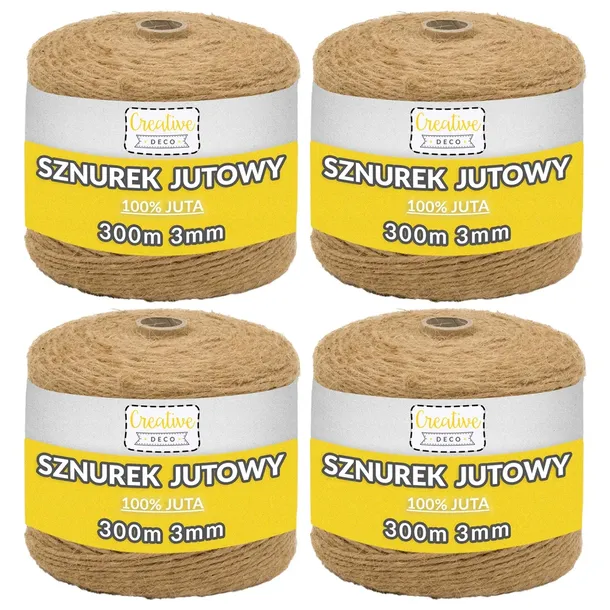 Sznurek jutowy ozdobny naturalny do pakowania ogrodu rzemiosła 3mm 300m x4