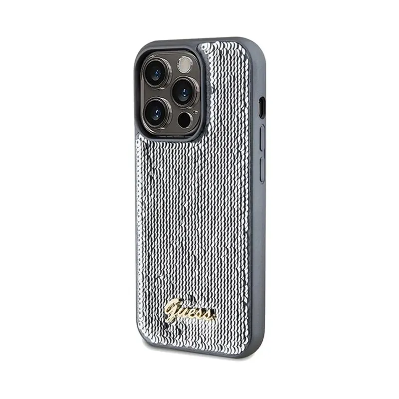 guess-sequin-script-metal-etui-iphone-14-pro-max-srebrny