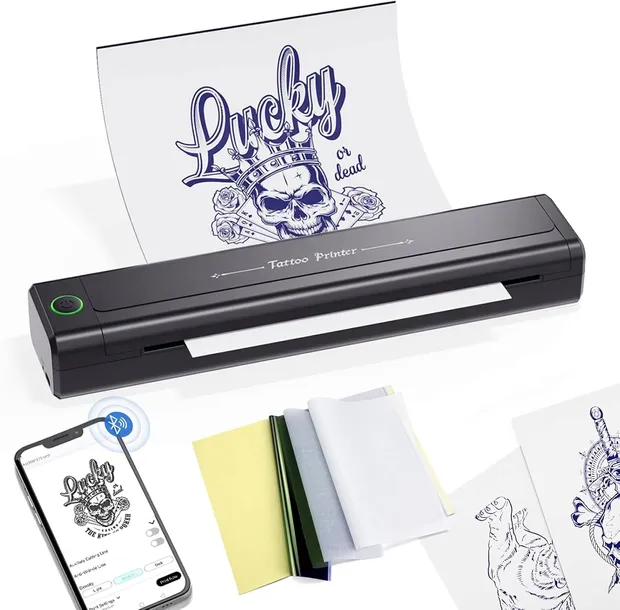DRUKARKA DO TATUAŻY BLUETOOTH TERMICZNA SZABLONY + 10 PAPIERÓW