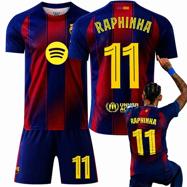 KOMPLET PIŁKARSKI KOSZULKA RAPHINHA FC BARCELONA ROZMIARY