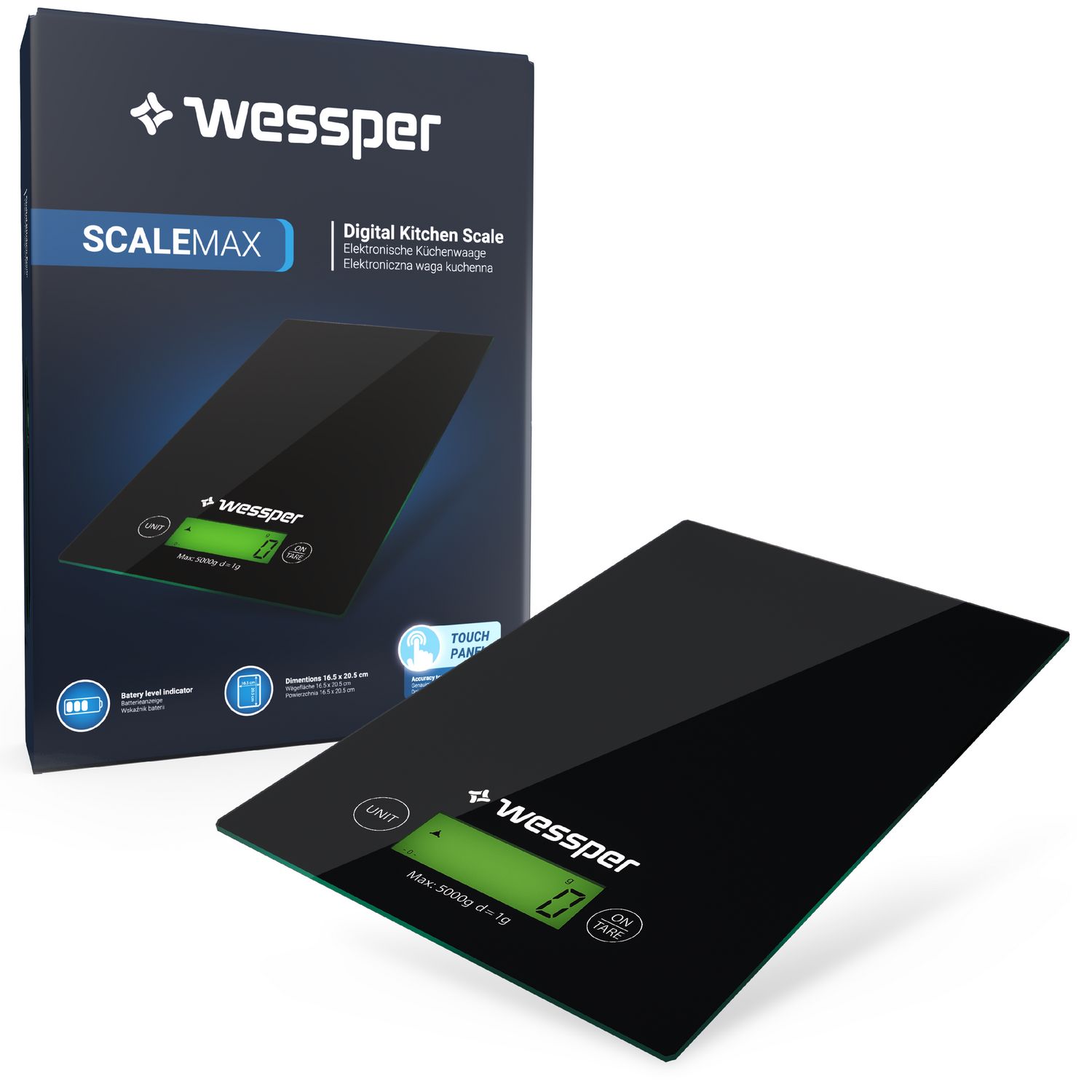 Promocja Elektroniczna waga kuchenna WESSPER ScaleMax precyzyjna LCD dotykowa czarna wyprzedaż przecena